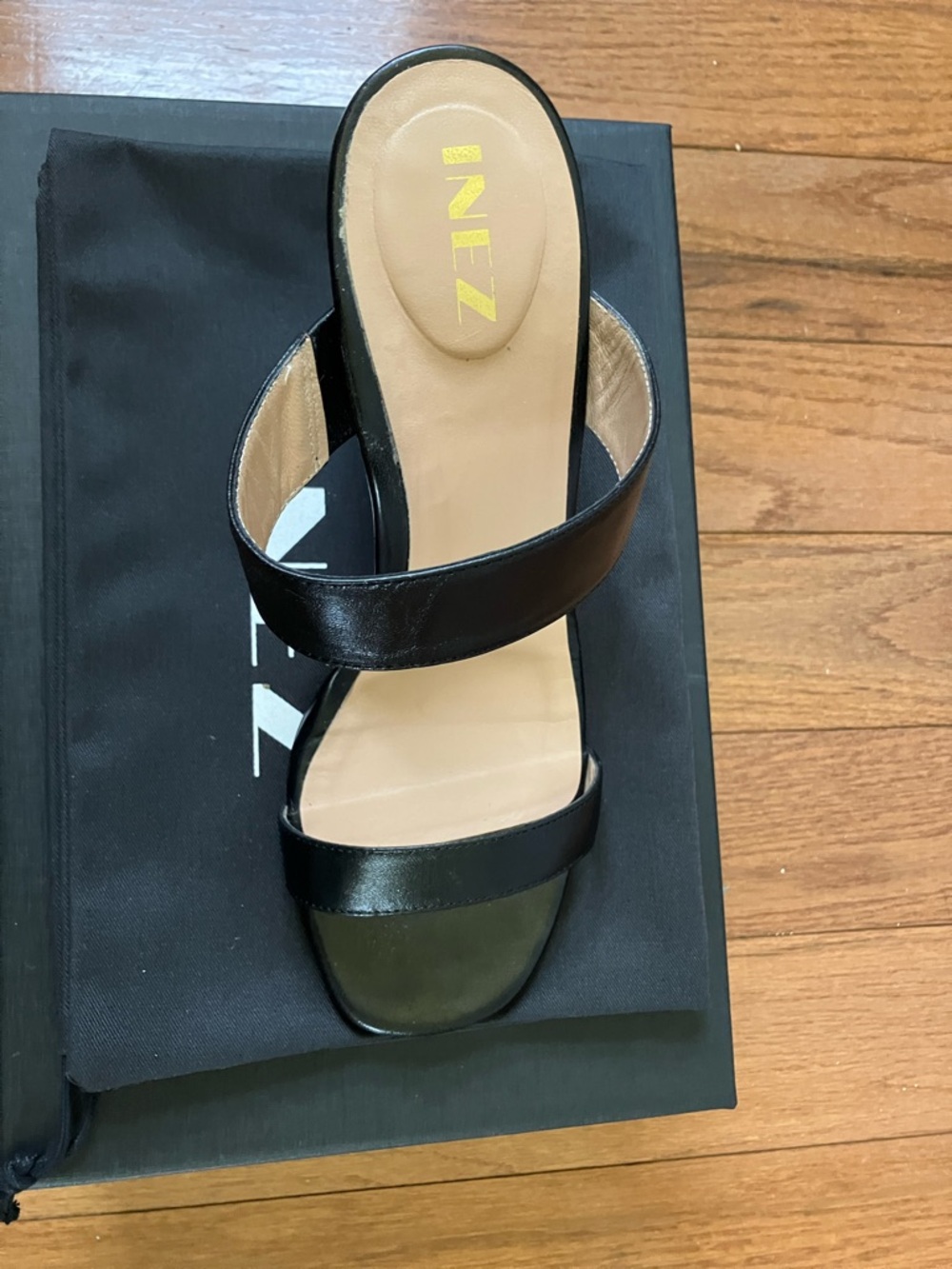 INEZ Black Leather Double-Strap Heeled Sandals - Picture 5 of 8